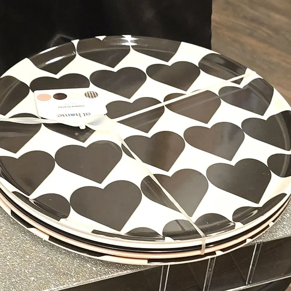 At‎ Home Dinner Plates Set of 4 - Pink, Black, White, Hearts
